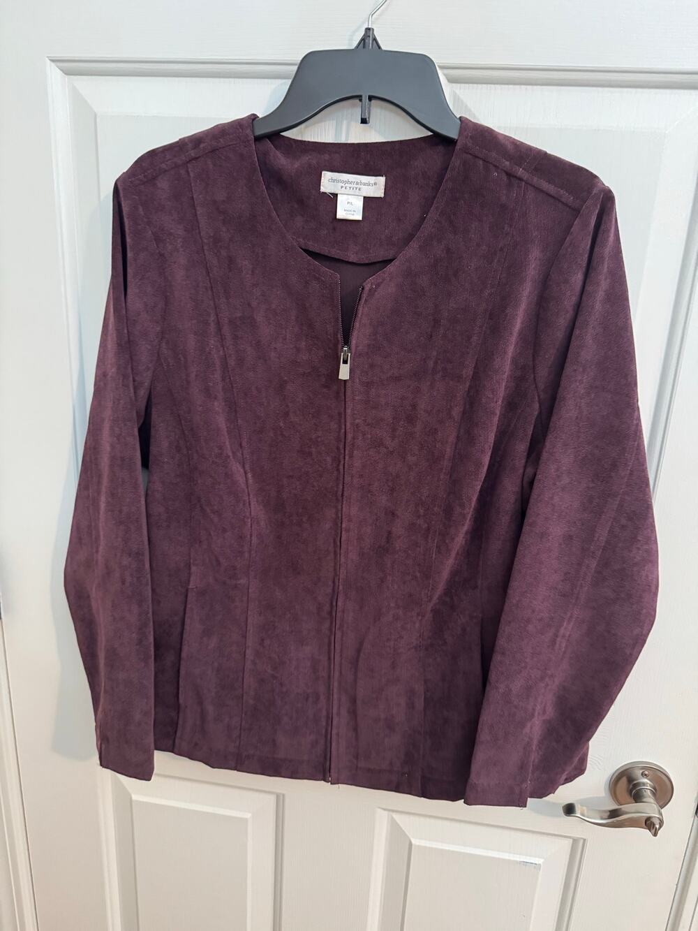 Christopher & Banks Petite Faux Suede Zip Jacket Rich Plum Purple Pockets PL